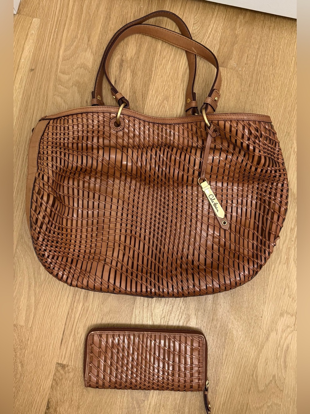 Cole Haan Genevieve Woven Leather Tote/Shoulder Bag & Matching Wallet